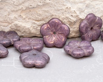 Czech Flower Bead, 14mm Flat Flower Bead, Apple Flower Bead, Lilac Luster Center Drilled Pinwheel Flower, 1981RR