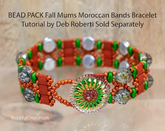 Bracelet Bead Pack, Bead Weaving, DIY Jewelry Supply, Fall Mums Moroccan Bands Bracelet Bead Pack BB263