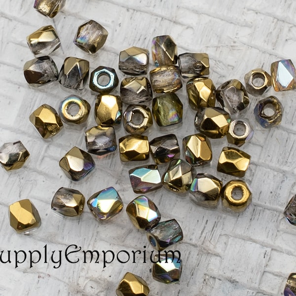 4847 (50) - 2mm Crystal Gold Rainbow Firepolished Round Bead, Czech Glass Fire Polished True 2mm Crystal Gold Rainbow Round Beads