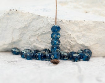 Czech Glass - Rondelle Beads - Picasso Rondelle Bead - 5x7mm - Capri Blue Picasso Rondelle Beads - 1348 (24 Beads)