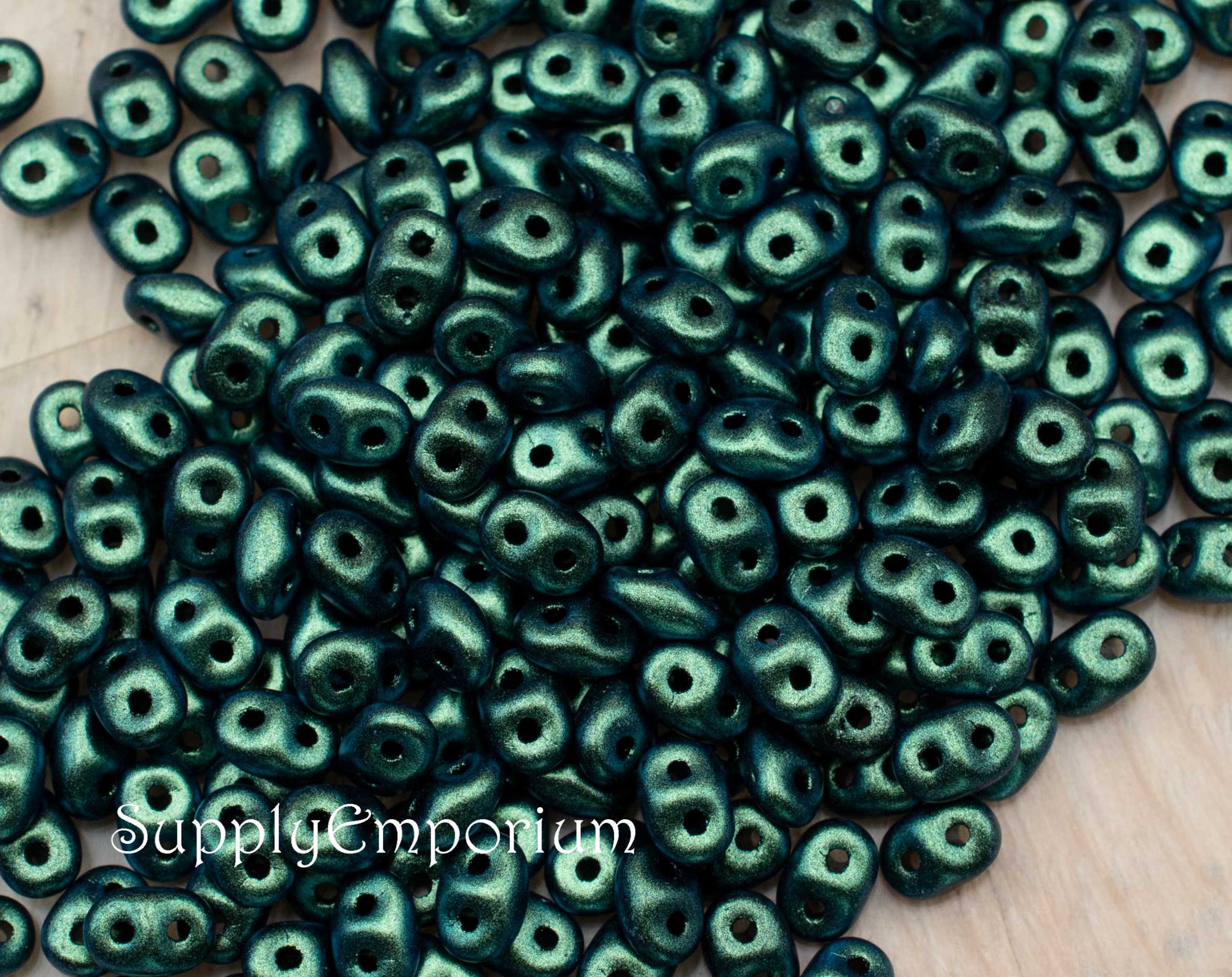 SuperDuo 2/5mm Two Hole Czech Glass Seed Beads - Dark Green