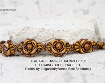 Bracelet Bead Pack, Beaded Bracelet Supplies, Bead Pack BB178R Bronzed Red Blooming Buds Bead Pack