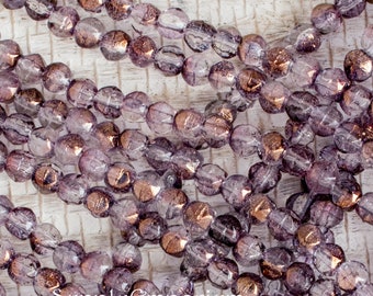 6054 (50)   - Czech 3mm Light Copper Amethyst Luster English Cut Round - Czech Copper Amethyst Luster English Cut Round Beads