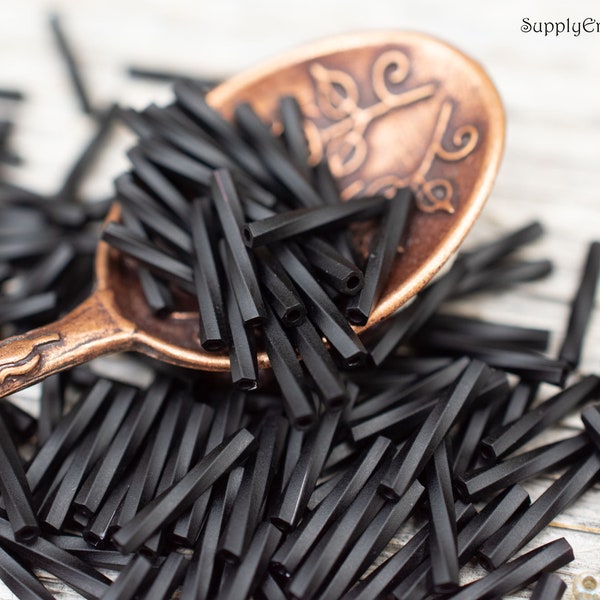 2x12mm Miyuki Matte Black Twisted Bugle Bead, 10 Grams, Matte Black Twisted Bugle Bead, 1901R