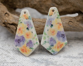 CLAY 2399, Handmade Polymer Clay Earring Charms, 20x38mm Polymer Clay Image Transfer Earring Charm, 2 Pieces (1 Pair)