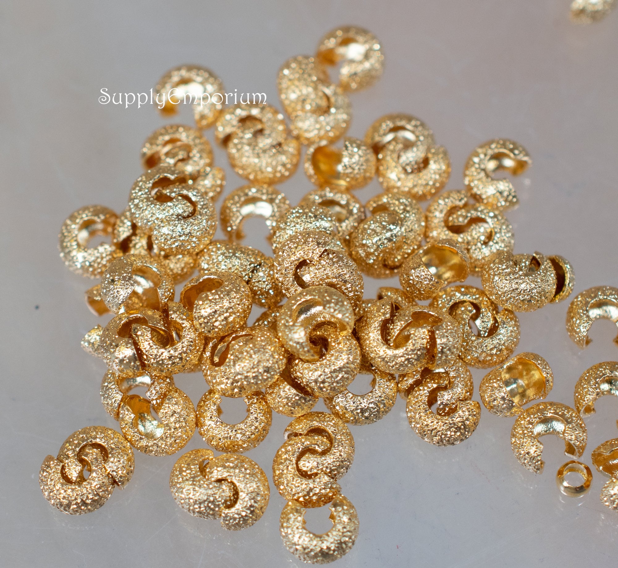 Textured Brass Gold Plated 4mm Crimp Covers - 20 Pieces