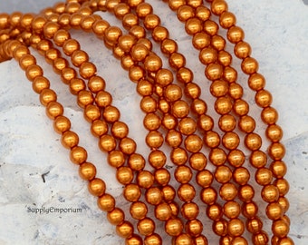 3283* (120) - 4mm Burnt Orange Czech Glass Pearl Beads, Burnt Orange 4mm Pearl Beads