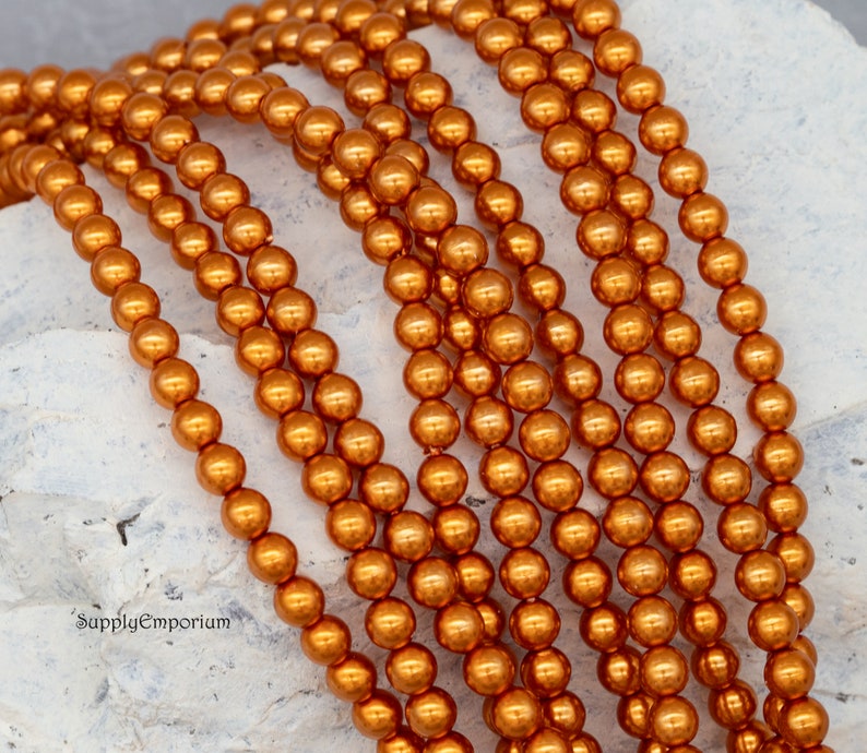 3283 120 4mm Burnt Orange Czech Glass Pearl Beads Burnt image 1