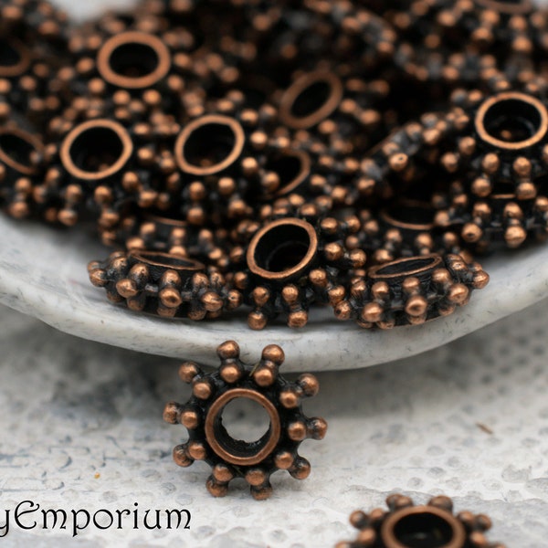 9mm Antique Copper Daisy Wheel Spacer Bead, Antique Copper Metal Flower Spacer, 3661RR-F, 50 Pieces