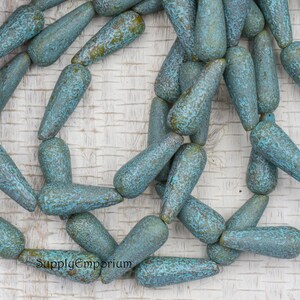 Drop Beads, Czech Etched Turquoise Picasso Teardrop Bead, 15mm Etched Turquoise Picasso Drop Beads, 6323, 12 Beads