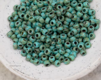 Seed Beads, 11/0 Miyuki Turquoise Blue Picasso Seed Beads - 11-4514 Turquoise Blue Picasso Miyuki 11/0 Seed Beads, 2512  (10g)