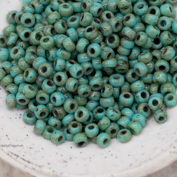 Seed Beads, 11/0 Miyuki Turquoise Blue Picasso Seed Beads - 11-4514 Turquoise Blue Picasso Miyuki 11/0 Seed Beads, 2512  (10g)