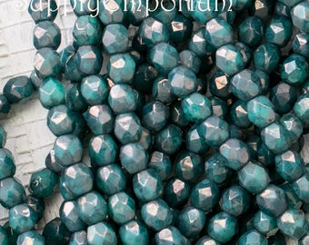 2292  (50) - Moon Dust Turquoise 3mm Fire Polished Faceted Round Czech Glass Beads - Firepolished Turquoise Moondust - 2292