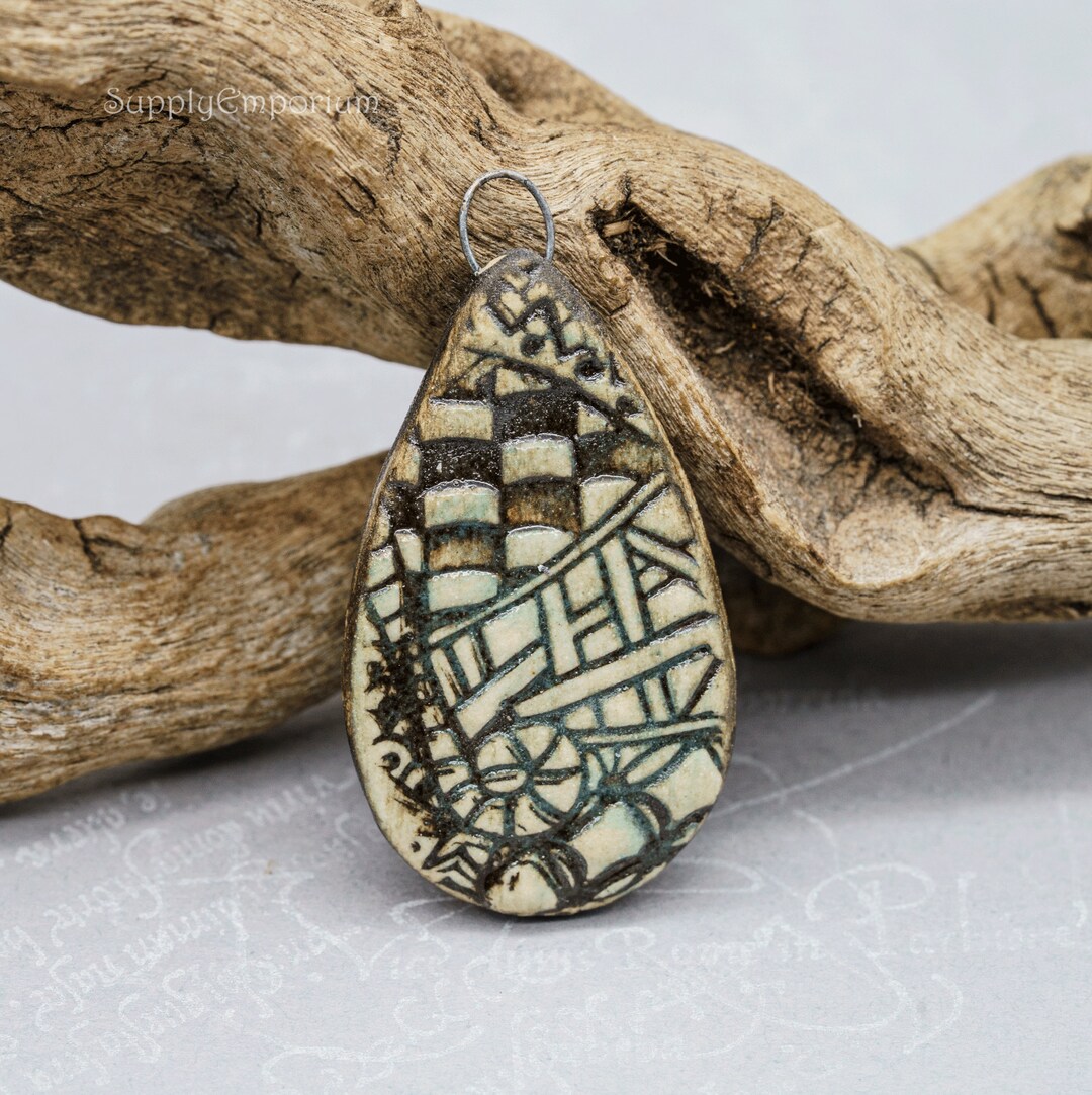 CP1 Reversible Handmade Ceramic Clay Pendant, 23x40mm Reversible