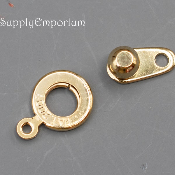 Patented 8mm Gold Plated Hitch Clasps - Gold Ball and Socket Clasp - Patented Snap Clasp, 2111F 6 Clasps