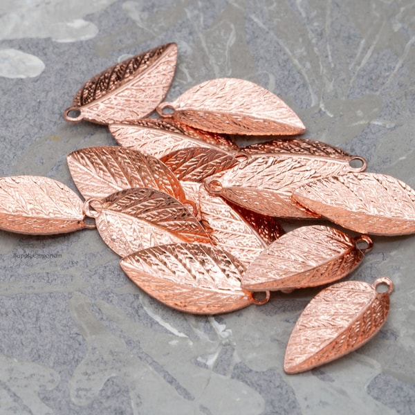 Leaf Charm, Metal Leaf Charm, Shiny Copper Plated Leaf, 72 or 144 Pieces