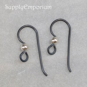 6966F TierraCast 20 Gauge Niobium Black Ear Wire with 3mm Sterling Silver Ball, 1 Pair image 2