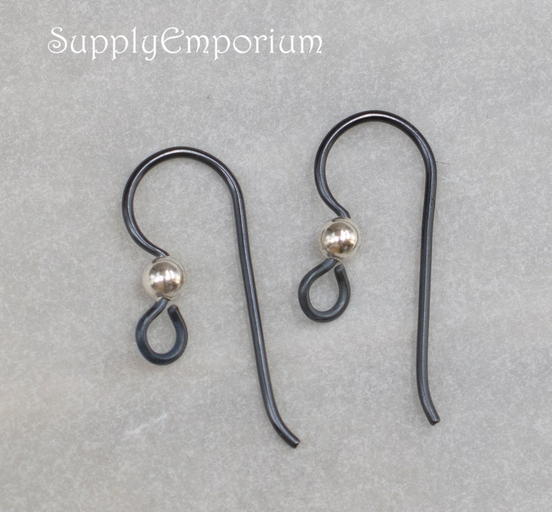 6966F TierraCast 20 Gauge Niobium Black Ear Wire with 3mm Sterling Silver Ball, 1 Pair image 2