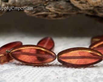 4390RR (4  ) Czech Rosewood Bronze Picasso Spindle Beads, 7x18mm Rosewood Picasso Spindle Bead