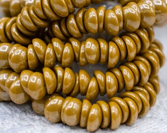 4x8mm Luster Yellow Gold Czech Concave Piggy Beads - 25 beads - Yellow Gold Luster Piggy2 hole beads, 5505RR