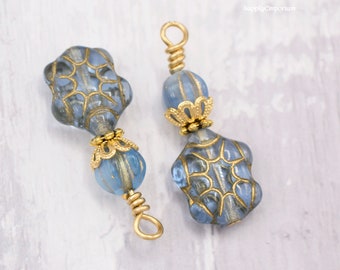 Gold Plated Wire Wrapped Czech Glass Drop Charms. WW 58 (2 charms)