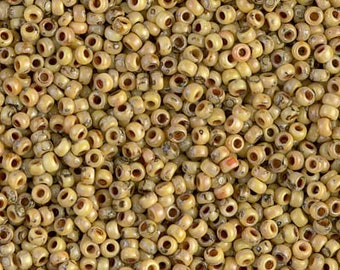 11/0 Miyuki Canary Yellow Picasso Rocaille Seed Beads - 10 grams - Miyuki 11-4512 - Matte Yellow Picasso 11/0 Round Seed Beads, 2090