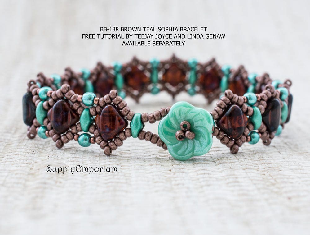 Bead Pack 138 Brown Teal Sophia Bracelet Free Tutorial Etsy