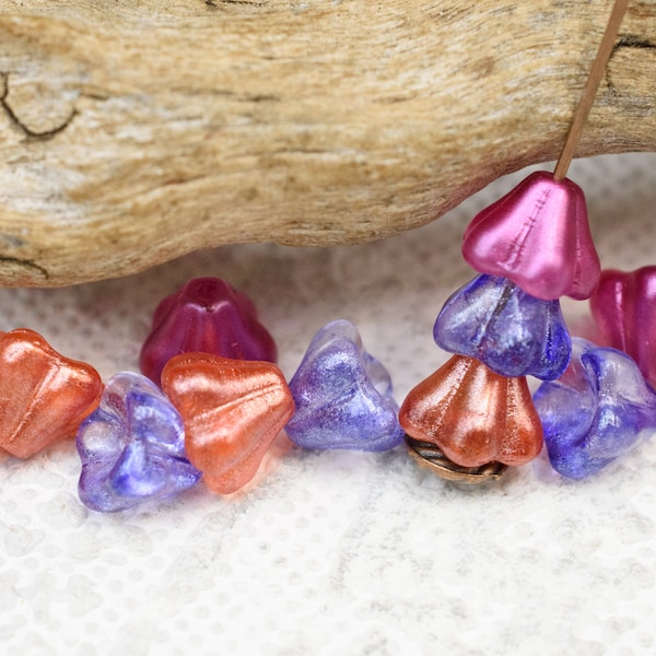 6x8mm Czech Bell Flower Mix,  5 Point Bell Flower Beads, Mixed Colors,  12 beads (Mix 105/2759R)