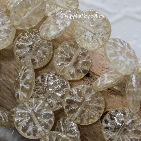10 14mm Czech Glass Antique White Silver Mercury wash Dahlia Flower Coin Beads
