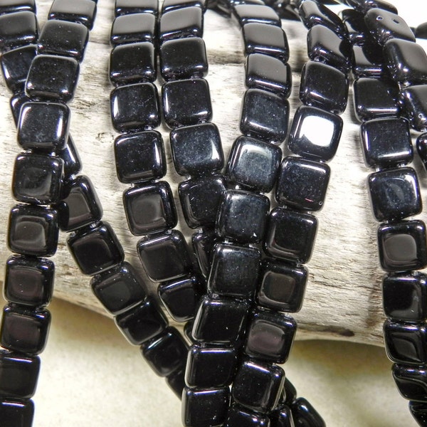 Tile Beads, 2 Hole Tile, Czech Glass Tile Beads, CzechMates Jet Black Tile Bead, 333 (50 beads)