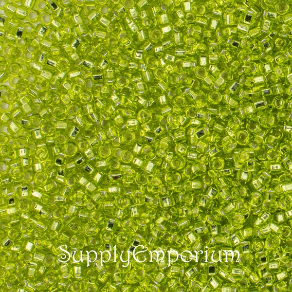 3619, 15/0 Lime Green Square Hole Toho Seed Beads, Toho 15S-24 15/0 Square Hole Lime Green Seed Bead, 5 Grams