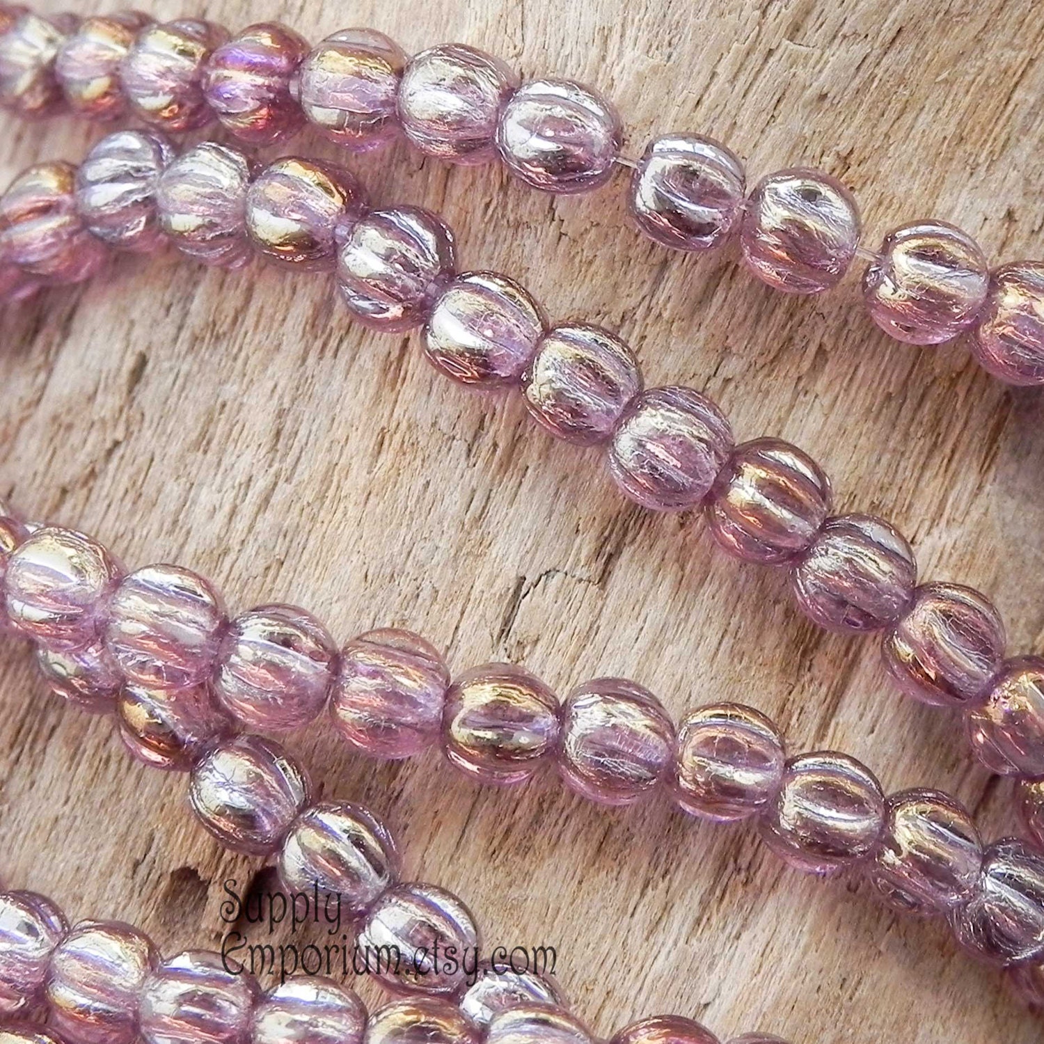 100 Metallic Amethyst Luster 3 mm Melon Beads