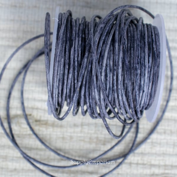 Round Leather Cord - Indian Leather - Leather Cord - Weathered Grey Indian Leather Cord, 4 Yards SIZE CHOICE