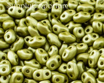 4354 - 2x4mm Satin Metallic Chartreuse MiniDuo 2 hole oval beads - Satin Metallic Chartreuse Miniduo - 10 Grams - Chartreuse MiniDuo