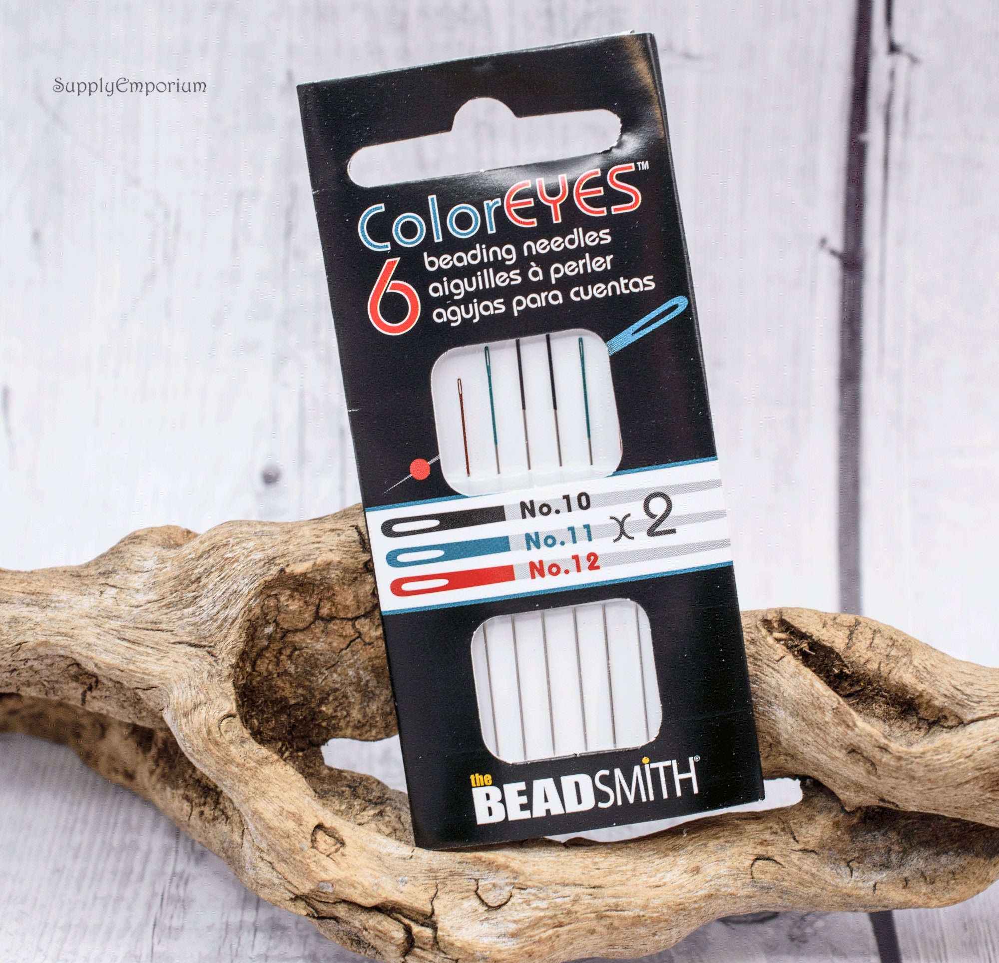 Beadsmith ColorEYES Beading Needles Assortment 6/Pkg-Black #10, Blue #11, Red #12