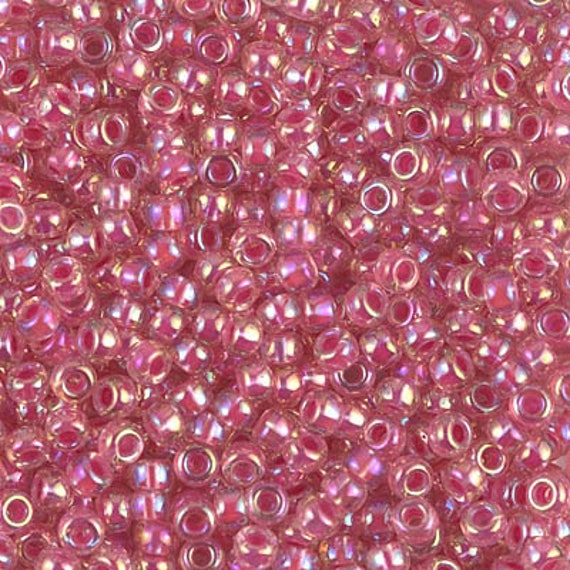 Miyuki Size 15 Seed Beads Hot Pink Lined Crystal AB  5 Grams 