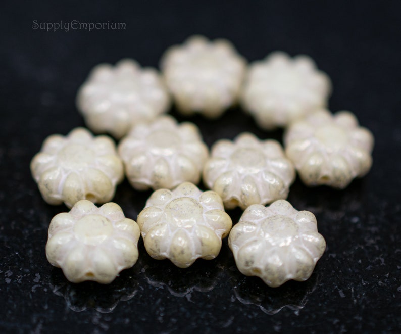 Czech Flower Beads, Cactus Flower Bead, Czech Yellow Ivory Mercury 9mm Cactus Bead Yellow Ivory Mercury 9mm Flower Beads, 3425R, 25 Beads image 1