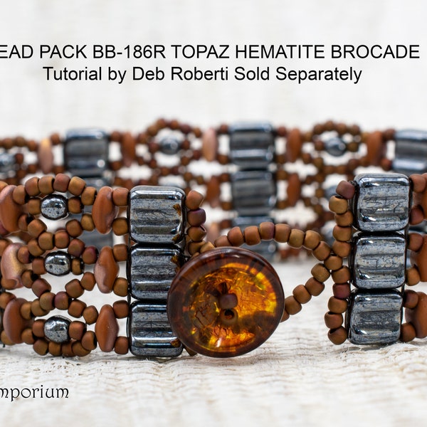 Bracelet Bead Pack, Beaded Bracelet Supplies, Bead Pack BB-186R2 Topaz Hematite Brocade Bracelet