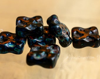 Square 10mm Crimson Tiles 6 - Czech Glass Bead