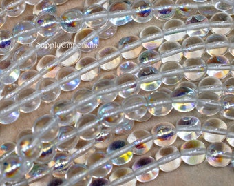 Round Beads, Czech Glass Beads, Druk Beads, 8mm, Smooth Round Bead, Crystal AB Smooth Round Druk Beads, 6 Beads, 714R