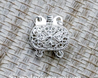 F 4708 (1)   9x14mm Silver Box Clasp, Shiny Silver Plated Brass Box Clasp -Silver Rounded Rectangle Clasp