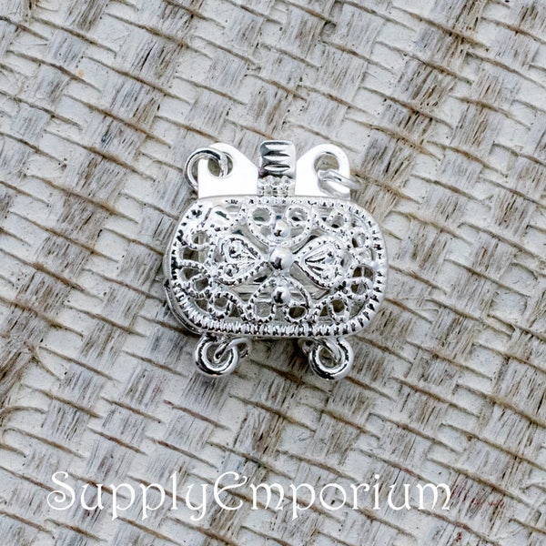 F 4708 (1)   9x14mm Silver Box Clasp, Shiny Silver Plated Brass Box Clasp -Silver Rounded Rectangle Clasp