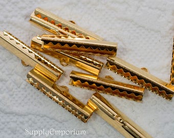 4101F - 25mm Gold Plate Ribbon Crimp, Gold 25mm Ribbon Crimp, 25mm Gold End Crimps - 6 Pieces