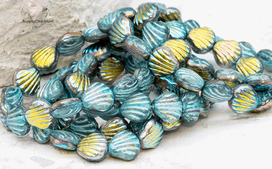 Shell Beads, Carved Shell Beads, Czech 9mm Transparent Rainbow AB ...