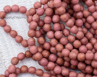 Czech Glass Beads, Druk Beads, 6mm, Smooth Round Bead, Etched Dusty Rose Copper Smooth Round Druk, 30 Beads, 2999R S2