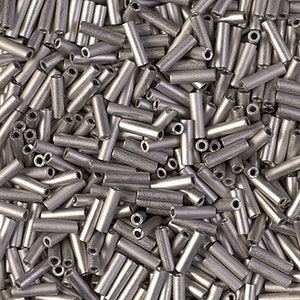 Miyuki 6mm Matte Nickel Plated Bugle Beads, Miyuki Matte Nickel Plated 6mm Bugle Beads, 5411 (10g)