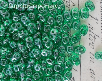 Superduos, Czech Glass Superduo, 2 Hole Superduo, 2.5x5mm, Green Luster Super Duo Two Hole Beads, 3436 (16g)