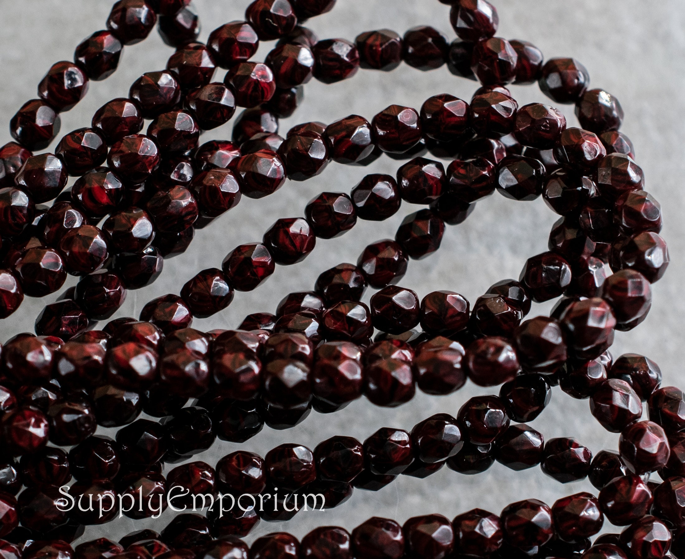 50 4mm Round Fire Polish Czech Glass Beads Garnet Red Matte 50 4mm Round Fire Polish Czech Glass Beads Garnet Red Matte