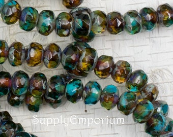 3x5mm Teal and Topaz Picasso Rondelle Czech Glass Beads - 3x5mm Teal Topaz Picasso Rondelle Bead - 30 beads - 6330