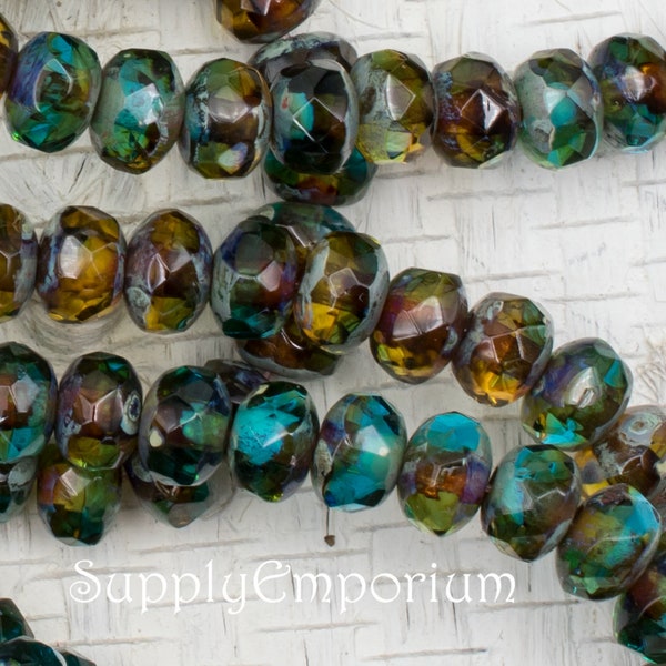 3x5mm Sarcelle et Topaze Picasso Rondelle Perles de verre tchèque - 3x5mm Sarcelle Topaze Picasso Rondelle Perle - 30 perles - 6330